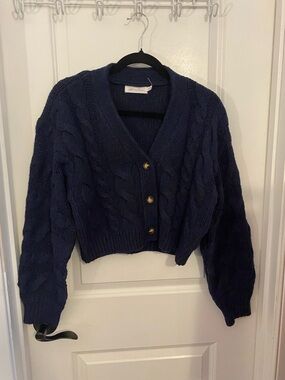 NWOT All In Favor Cable Knit Button-Front Women's Sweater Cardigan - Navy